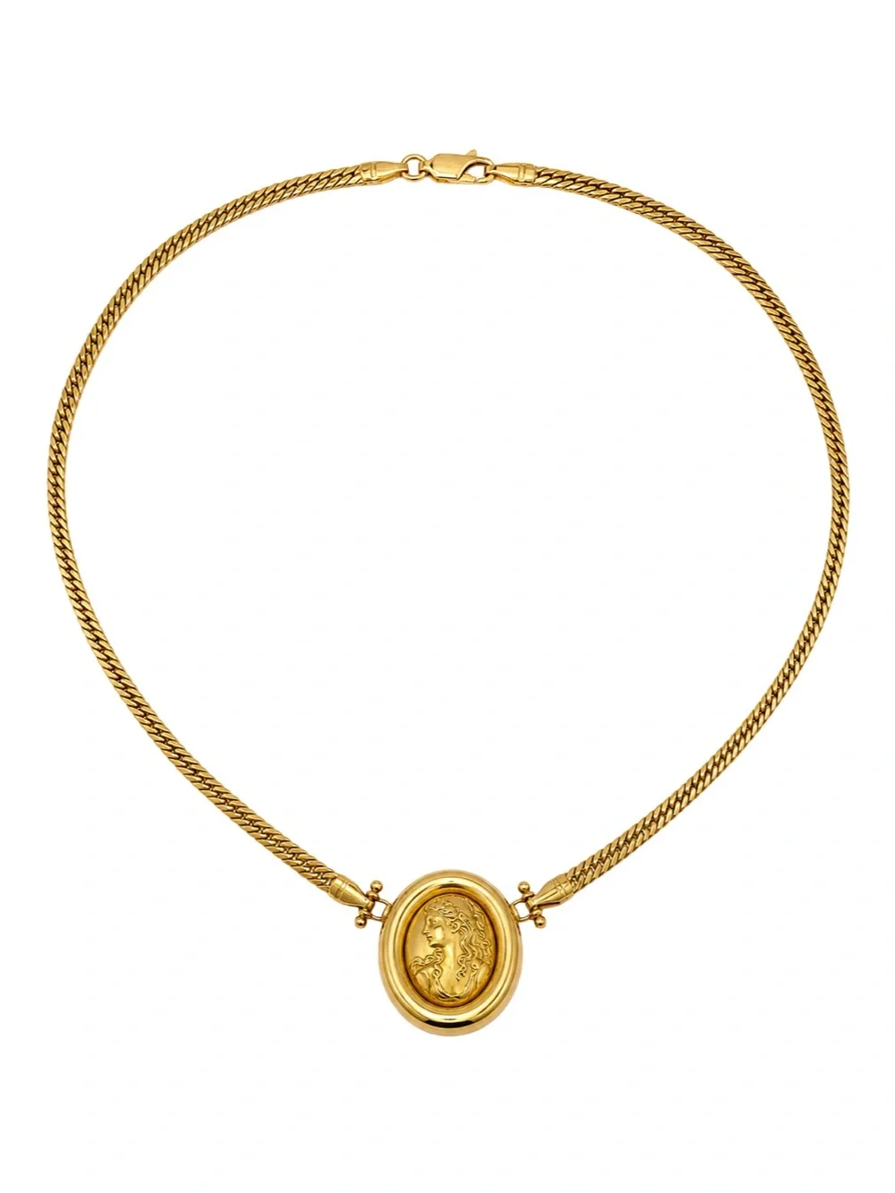 Loto Preziosi 18K Yellow Gold Cameo Pendant Herringbone Necklace 17.25” 12.16g